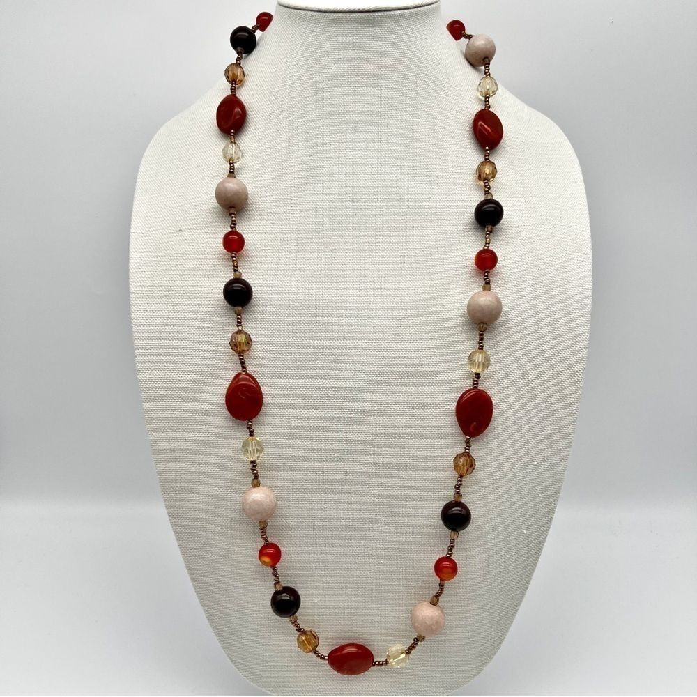 Natural Stone Acrylic Seed Bead Multicolor 36.5" Long Boho Fashion Necklace
